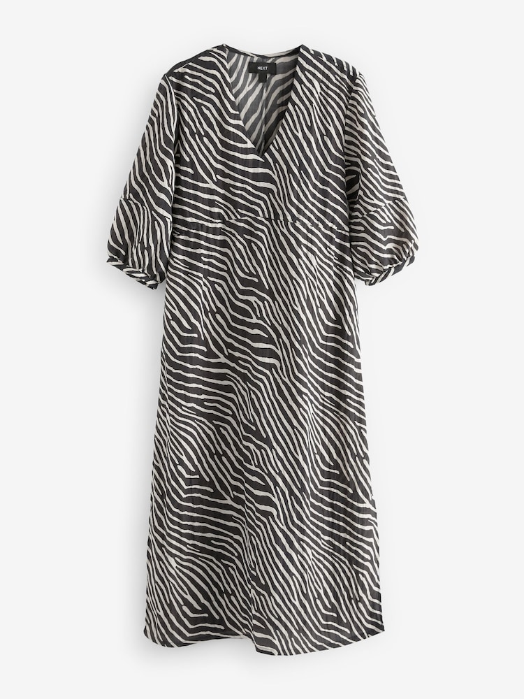 črna/bela - Teksturirani dolg rokav; z dolgimi rokavi Zebra Printed Midi obleka - Slika 1 iz 2 črna/bela - Teksturirani dolg rokav; z dolgimi rokavi Zebra Printed Midi obleka - Slika 1 iz 2