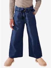Denim Dark Wash 100% Cotton Wide Leg Jeans With Belt (3-16yrs) - Image 1 of 7