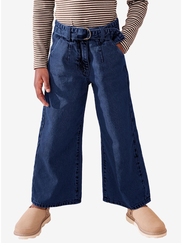 Denim Dark Wash 100% Cotton Wide Leg Jeans With Belt (3-16yrs) - Image 1 of 7