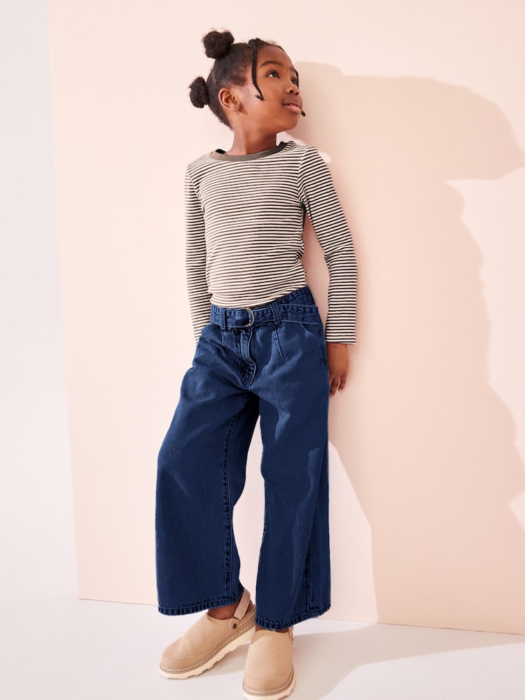 Denim Dark Wash 100% Cotton Wide Leg Jeans With Belt (3-16yrs) - Image 2 of 7