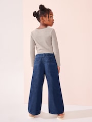 Denim Dark Wash 100% Cotton Wide Leg Jeans With Belt (3-16yrs) - Image 4 of 7