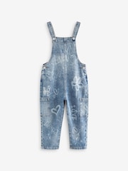 Mid Blue 100% Cotton Graffiti Dungarees (3-16yrs) - Image 6 of 9