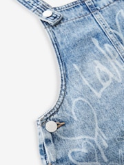 Mid Blue 100% Cotton Graffiti Dungarees (3-16yrs) - Image 8 of 9