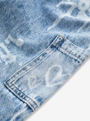 Mid Blue 100% Cotton Graffiti Dungarees (3-16yrs) - Image 9 of 9