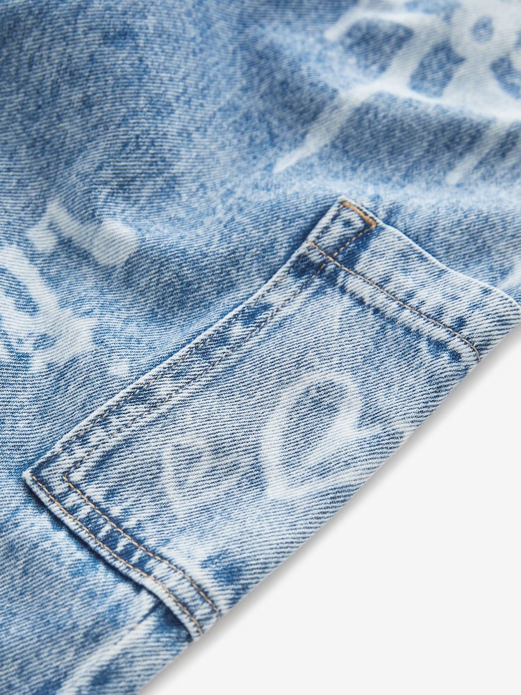 Mid Blue 100% Cotton Graffiti Dungarees (3-16yrs) - Image 9 of 9