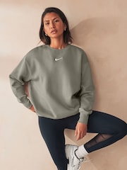 Nike Khaki Green Phoenix Fleece Oversized Mini Swoosh Crew Neck Sweatshirt - Image 2 of 6