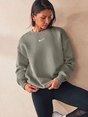 Nike Khaki Green Phoenix Fleece Oversized Mini Swoosh Crew Neck Sweatshirt - Image 3 of 6