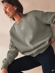 Nike Khaki Green Phoenix Fleece Oversized Mini Swoosh Crew Neck Sweatshirt - Image 5 of 6