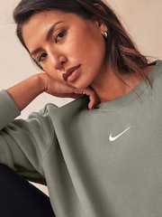 Nike Khaki Green Phoenix Fleece Oversized Mini Swoosh Crew Neck Sweatshirt - Image 6 of 6