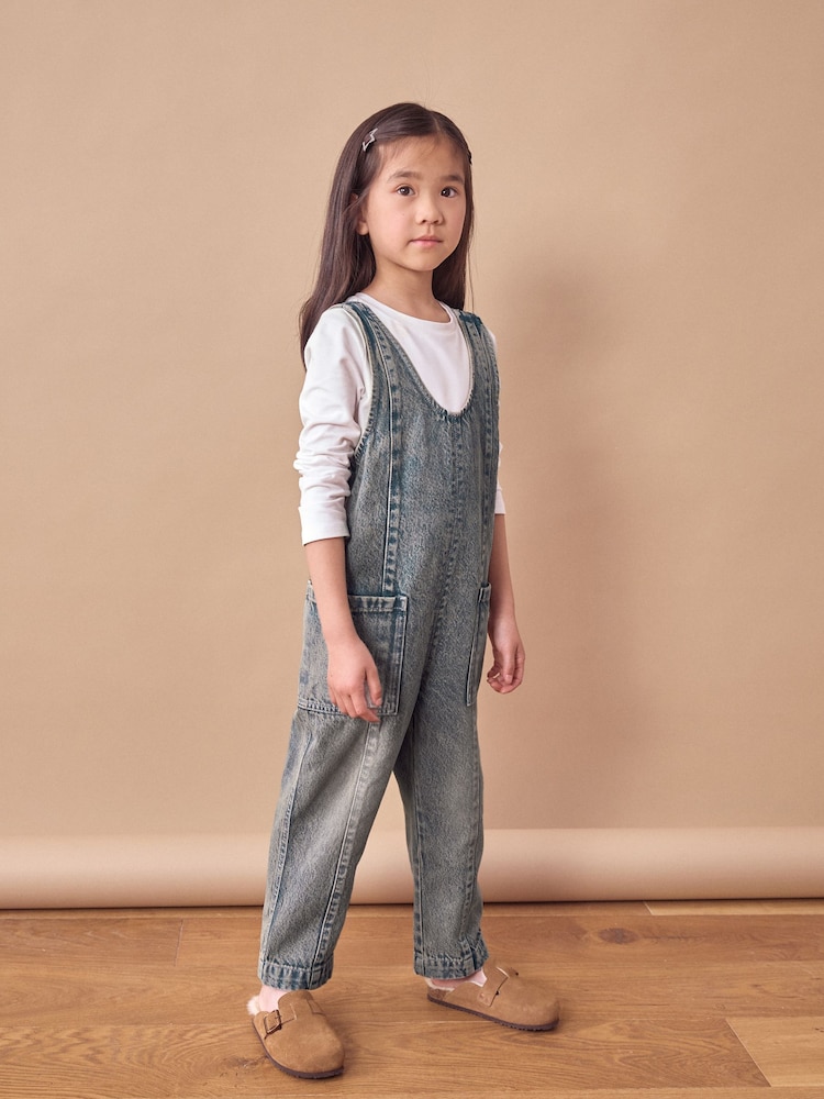 Denim Tint 100% Cotton Slouchy Dungarees (3-16yrs) - Image 1 of 7