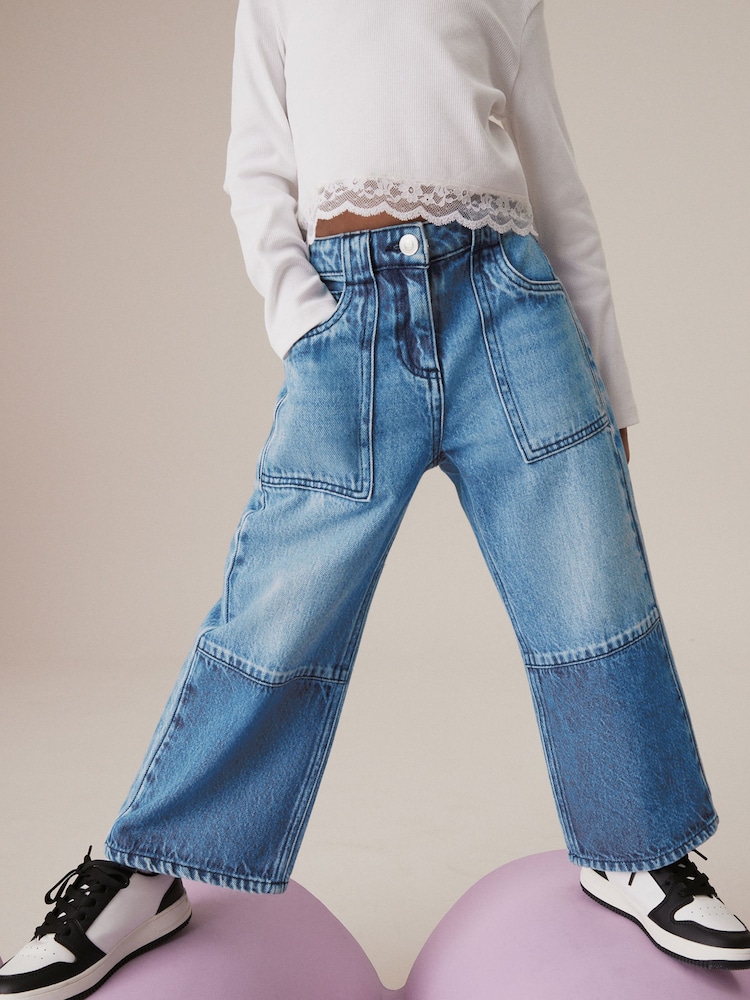 Mid Blue Denim Wide Leg 100% Cotton Jeans (3-16yrs) - Image 1 of 7