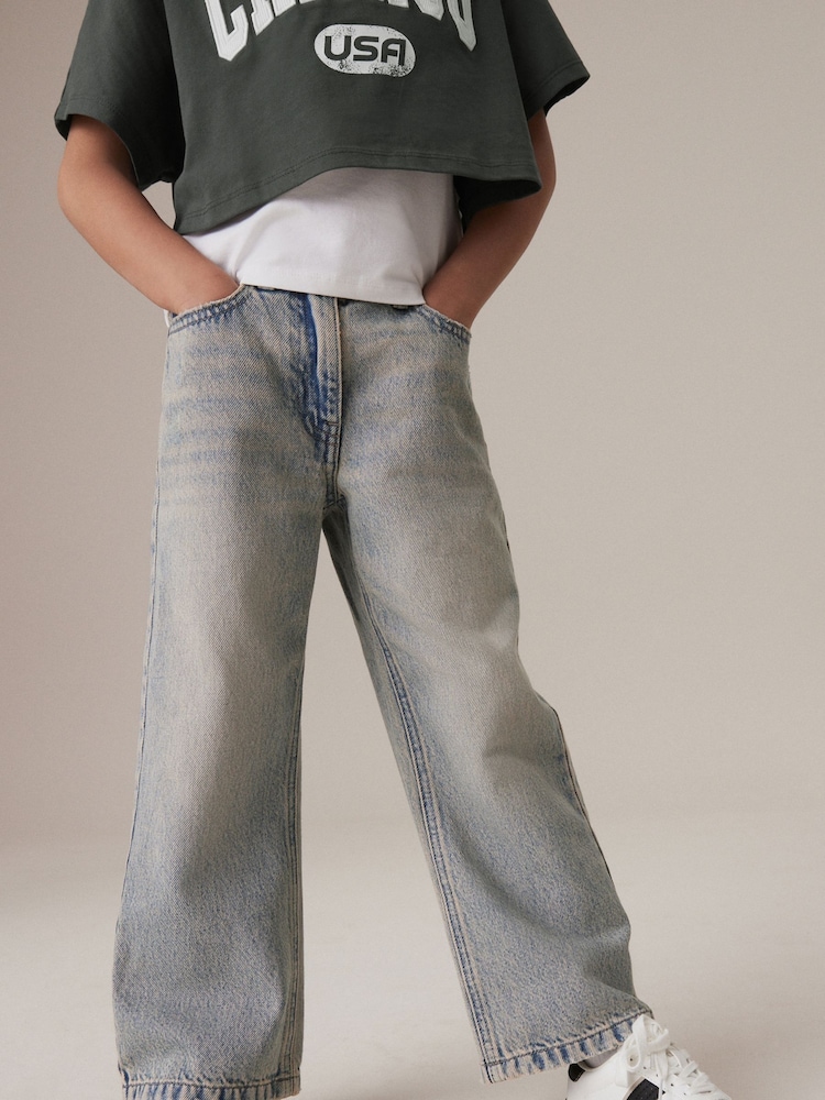 Denim Tint 100% Cotton Wide Leg Jeans (3-16yrs) - Image 1 of 7