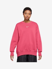 Nike Pink Phoenix Fleece Oversized Mini Swoosh Crew Neck Sweatshirt - Image 1 of 3