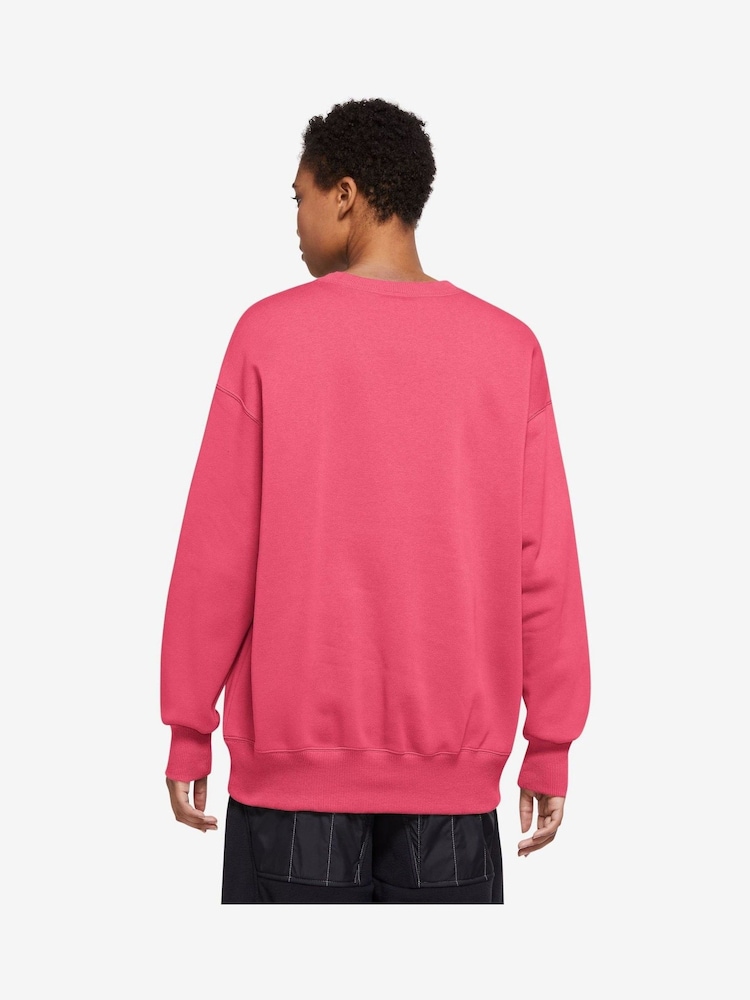 Nike Pink Phoenix Fleece Oversized Mini Swoosh Crew Neck Sweatshirt - Image 2 of 3