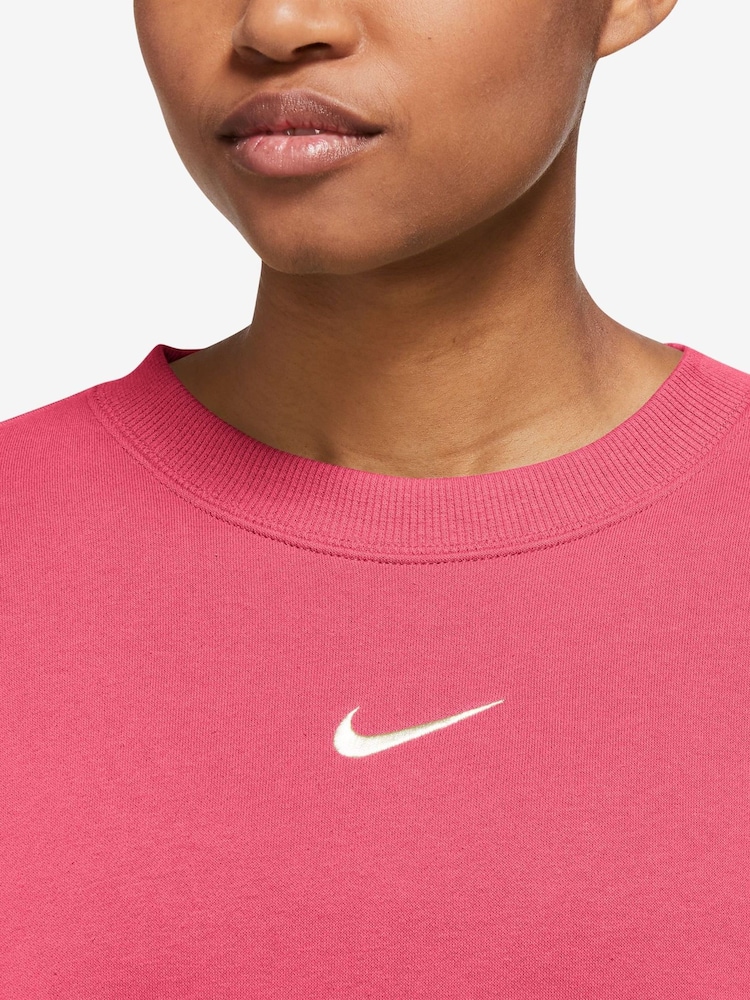 Nike Pink Phoenix Fleece Oversized Mini Swoosh Crew Neck Sweatshirt - Image 3 of 3