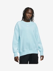 Nike Blue Phoenix Fleece Oversized Mini Swoosh Crew Neck Sweatshirt - Image 1 of 6