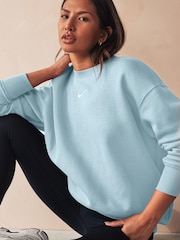 Nike Blue Phoenix Fleece Oversized Mini Swoosh Crew Neck Sweatshirt - Image 5 of 6
