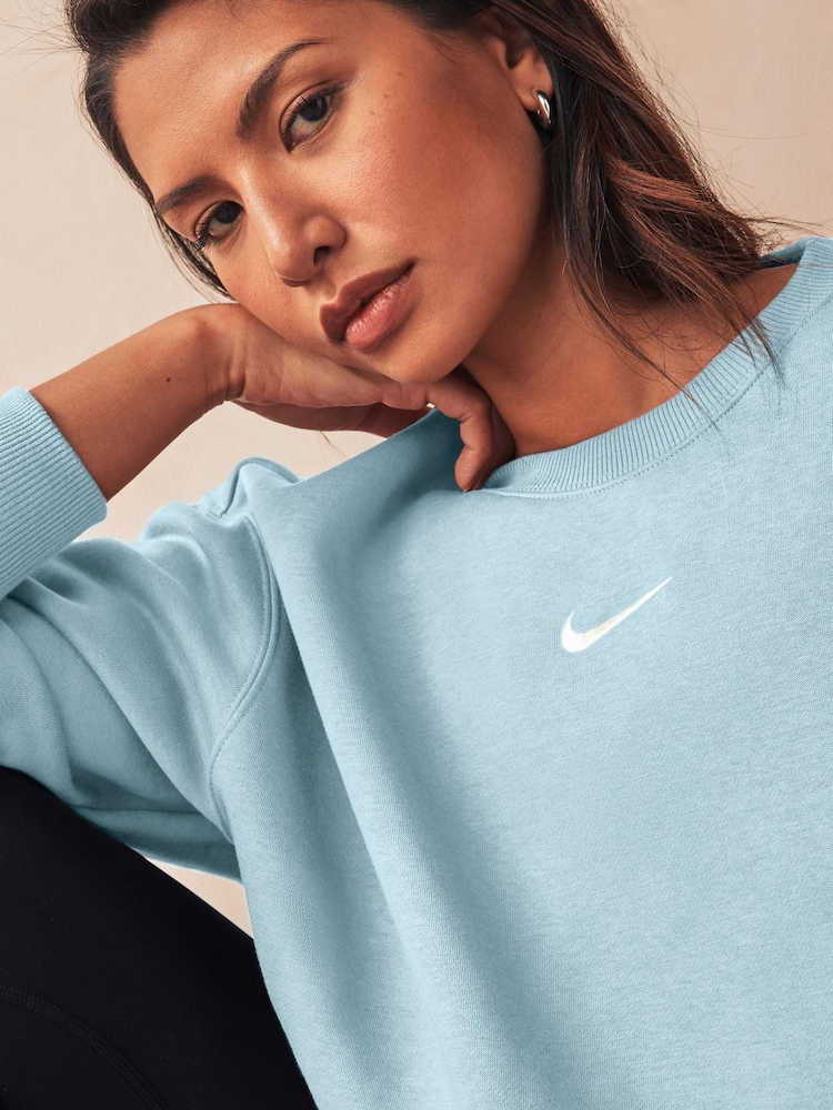 Nike Blue Phoenix Fleece Oversized Mini Swoosh Crew Neck Sweatshirt - Image 6 of 6