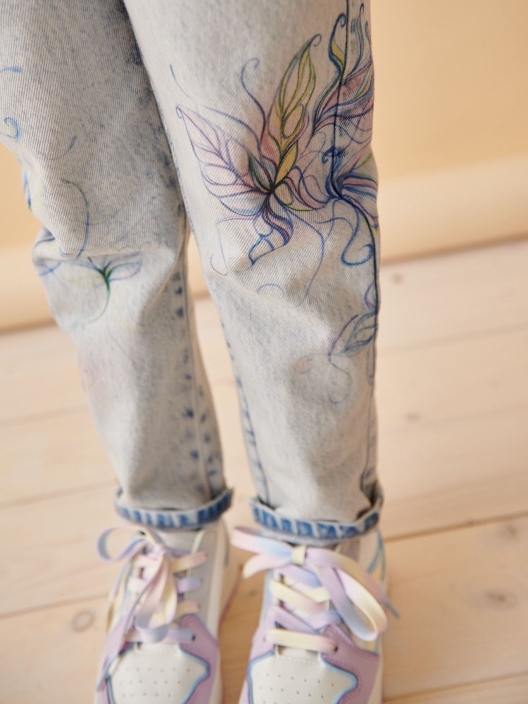 Blue Denim Mom Floral Printed 100% Cotton Jeans (3-16yrs) - Image 6 of 6 Blue Denim Mom Floral Printed 100% Cotton Jeans (3-16yrs) - Image 6 of 6