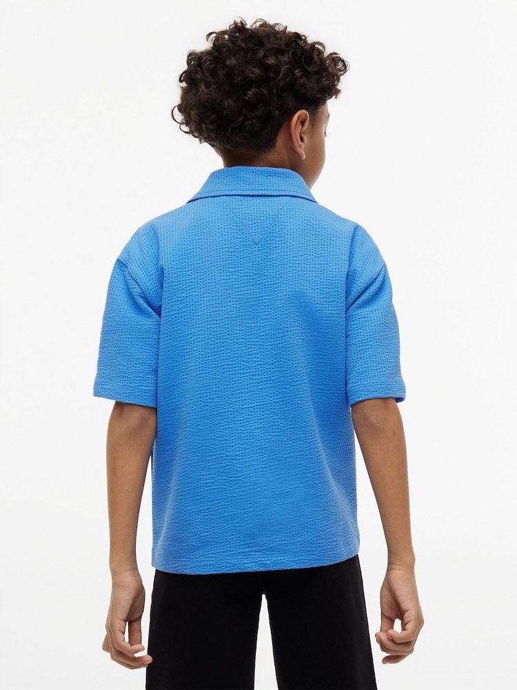 Tommy Hilfiger Blue Relaxed Fit Seersucker Short Sleeve Shirt - Image 2 of 5