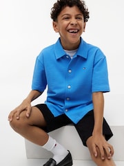 Tommy Hilfiger Blue Relaxed Fit Seersucker Short Sleeve Shirt - Image 4 of 5