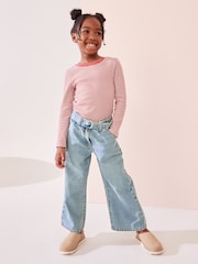 Denim Lightwash 100% Cotton Wide Leg Jeans With Belt (3-16yrs) - Image 2 of 7