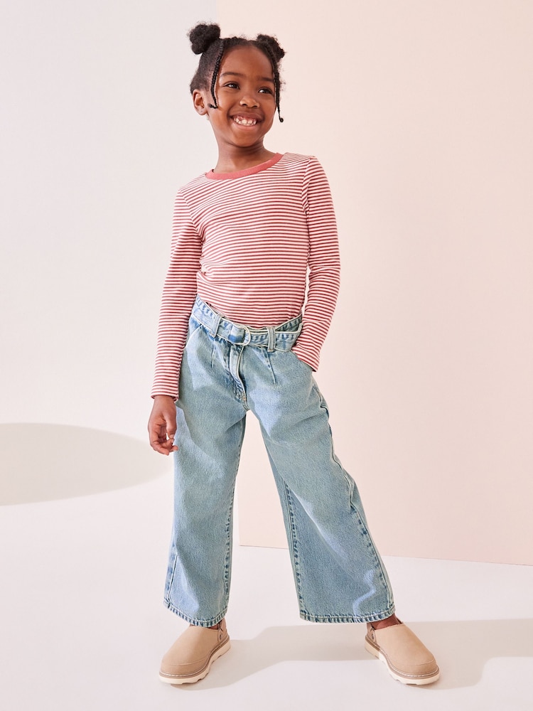 Denim Lightwash 100% Cotton Wide Leg Jeans With Belt (3-16yrs) - Image 2 of 7