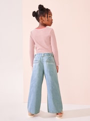 Denim Lightwash 100% Cotton Wide Leg Jeans With Belt (3-16yrs) - Image 3 of 7