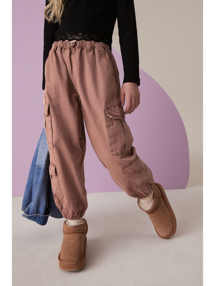 Rust Brown Parachute Cargo 100% Cotton Trousers (3-16yrs) - Image 1 of 4