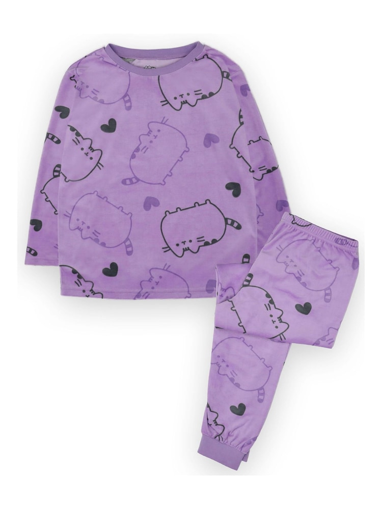 Vanilla Underground Purple Pusheen Girls Licensed Fleece Pyjamas - Image 1 of 5