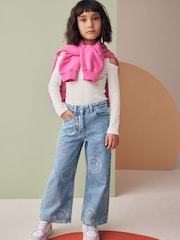 Mid Blue Denim SmileyWorld® Wide Leg 100% Cotton Jeans (3-16yrs) - Image 2 of 8