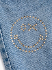 Mid Blue Denim SmileyWorld® Wide Leg 100% Cotton Jeans (3-16yrs) - Image 8 of 8