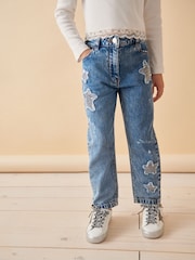 Denim, Mittelblau - Mom-Jeans mit Pailetten und Sternenmotiv aus 100 % Baumwolle (3–16 Jahre) - Bild 3 von 8
