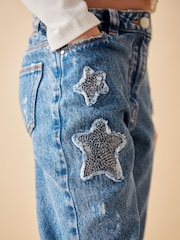 Denim, Mittelblau - Mom-Jeans mit Pailetten und Sternenmotiv aus 100 % Baumwolle (3–16 Jahre) - Bild 5 von 8