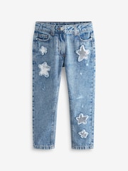 Denim, Mittelblau - Mom-Jeans mit Pailetten und Sternenmotiv aus 100 % Baumwolle (3–16 Jahre) - Bild 6 von 8
