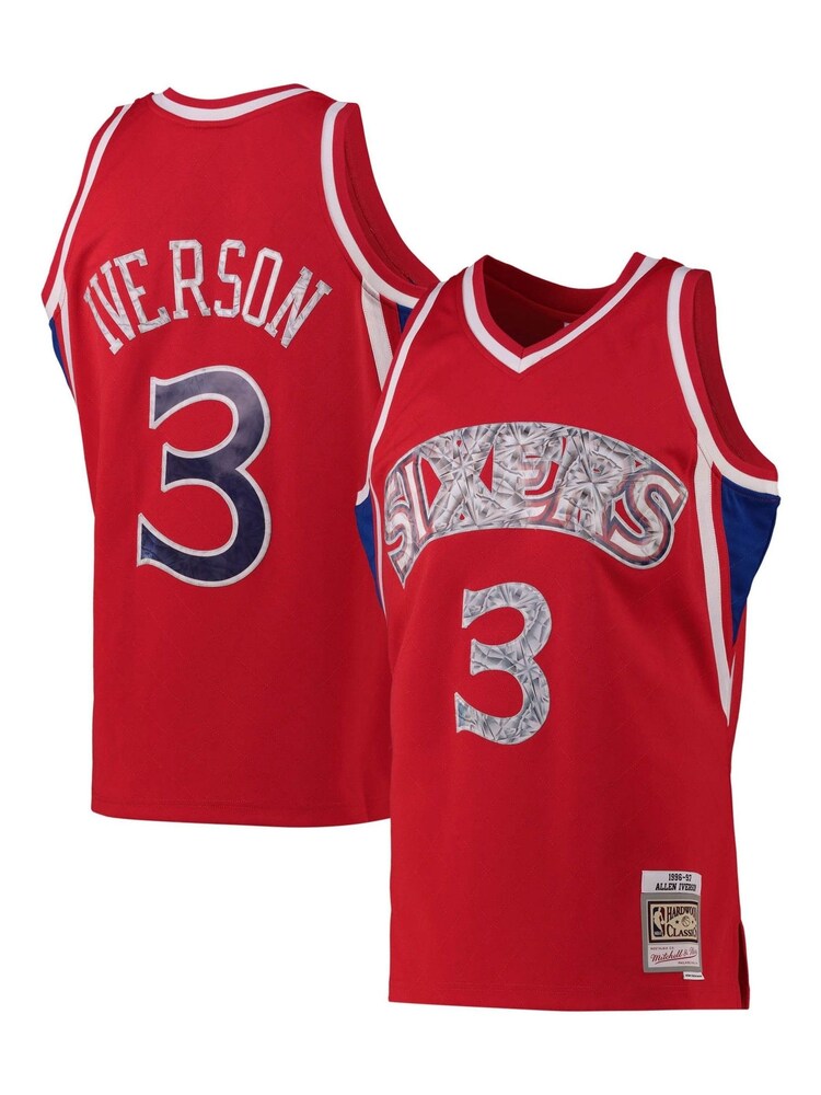 Fanatics Red NBA Philadelphia 76ers Mitchell and Ness 75th Anniversary Icon Swingman Jersey - Image 1 of 3