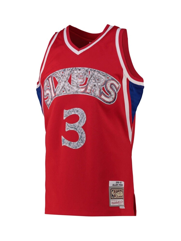 Fanatics Red NBA Philadelphia 76ers Mitchell and Ness 75th Anniversary Icon Swingman Jersey - Image 2 of 3