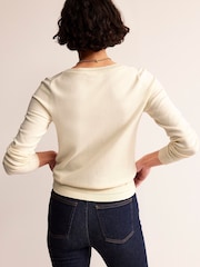 Boden Cream V-Neck Catriona Cotton Jumper - Image 2 of 6