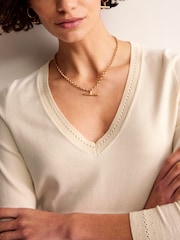 Boden Cream V-Neck Catriona Cotton Jumper - Image 4 of 6