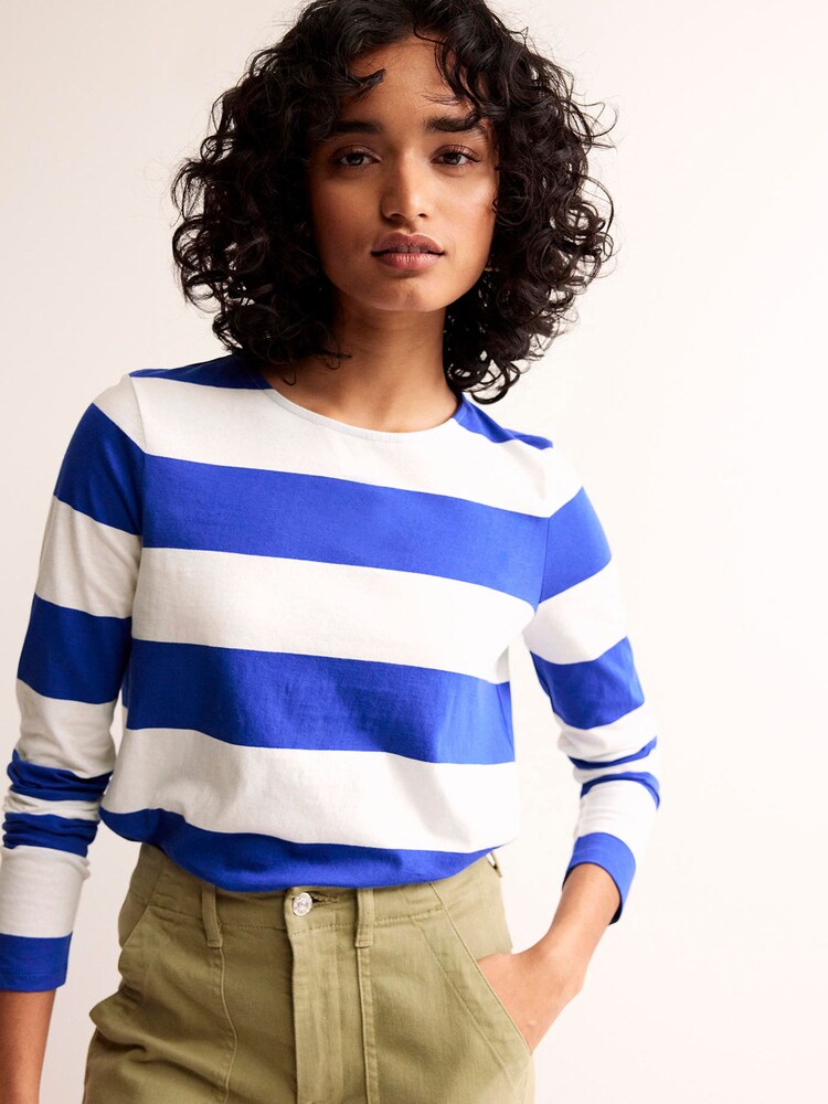 Boden Blue White Bea Long Sleeve Breton 100% Cotton T-Shirt - Image 1 of 5