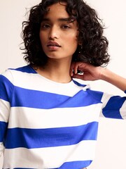 Boden Blue White Bea Long Sleeve Breton 100% Cotton T-Shirt - Image 4 of 5