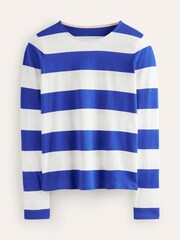 Boden Blue White Bea Long Sleeve Breton 100% Cotton T-Shirt - Image 5 of 5