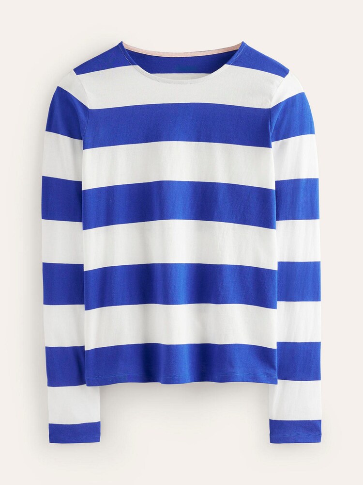 Boden Blue White Bea Long Sleeve Breton 100% Cotton T-Shirt - Image 5 of 5
