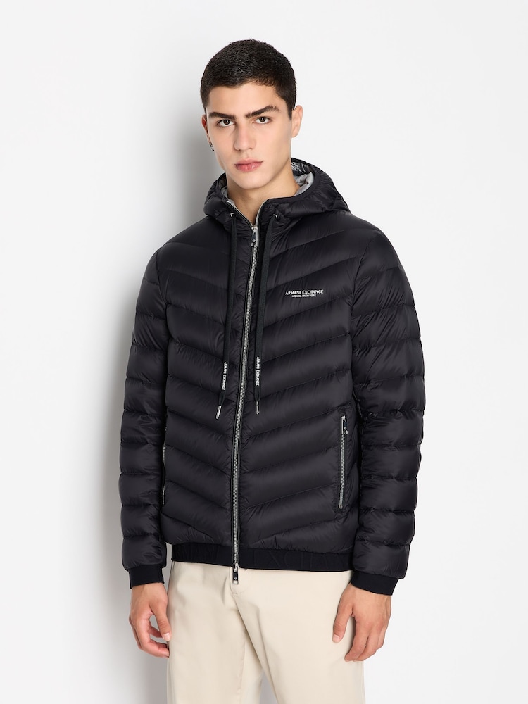 Armani Exchange Hooded Puffer Black Jacket - Image 1 of 6