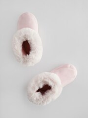 The White Company Pink Faux Fur Boot Slippers - Image 6 of 6