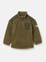 Joules Boys' Billy Khaki Green Half Zip Borg Fleece - Image 1 of 6