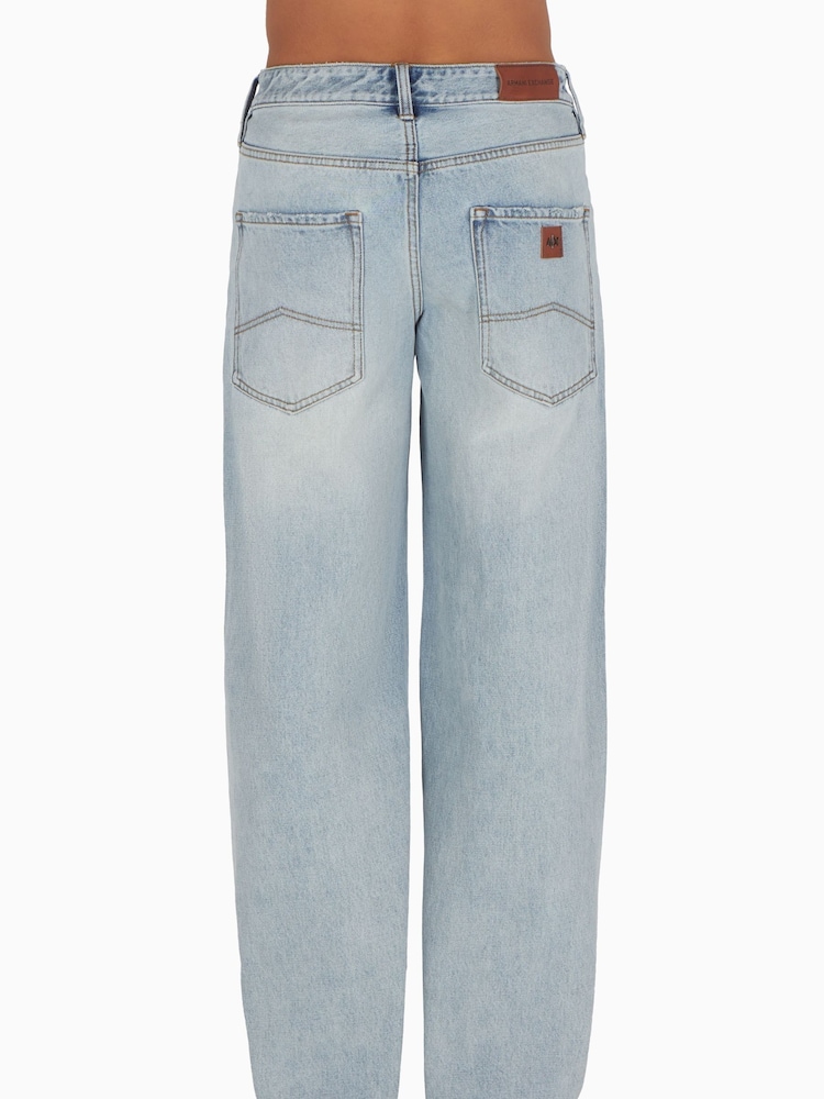 Armani Exchange Relaxed Fit Light Wash Loose Denim 100% Cotton Jeans - Image 2 of 8