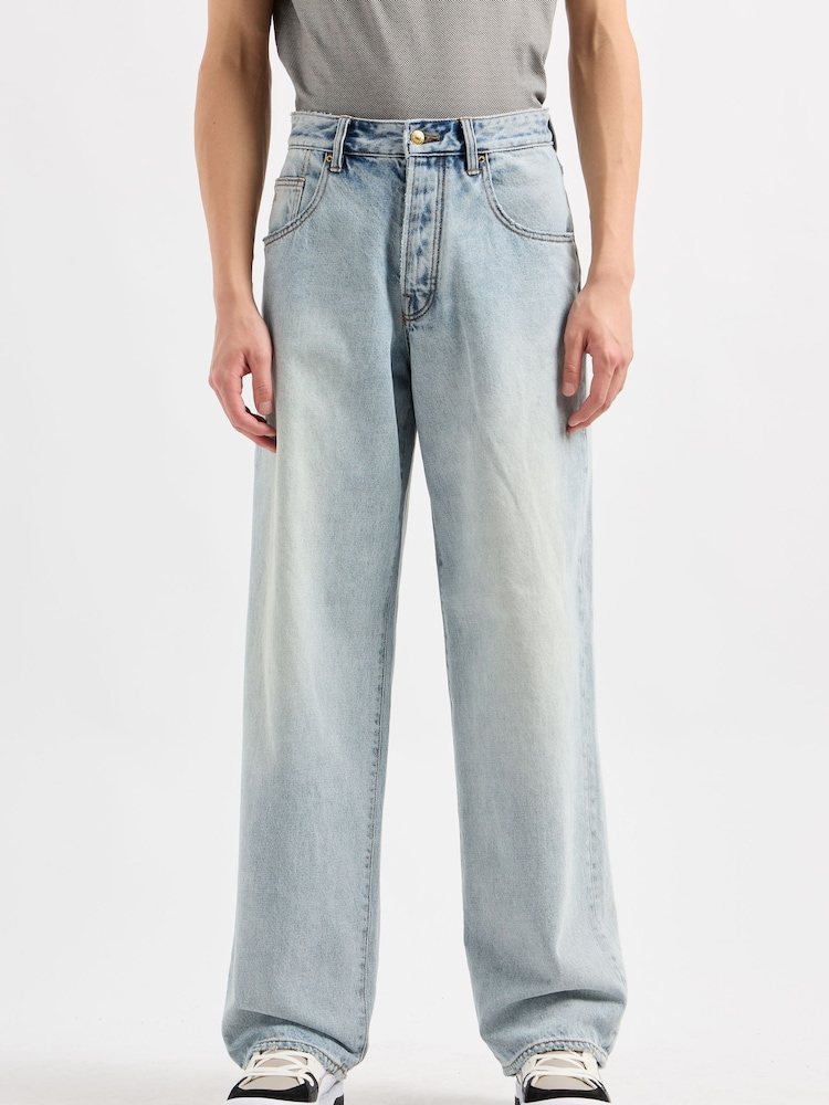 Armani Exchange Relaxed Fit Light Wash Loose Denim 100% Cotton Jeans - Image 3 of 8