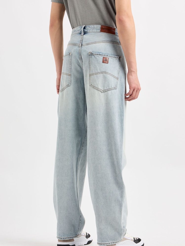 Armani Exchange Relaxed Fit Light Wash Loose Denim 100% Cotton Jeans - Image 4 of 8