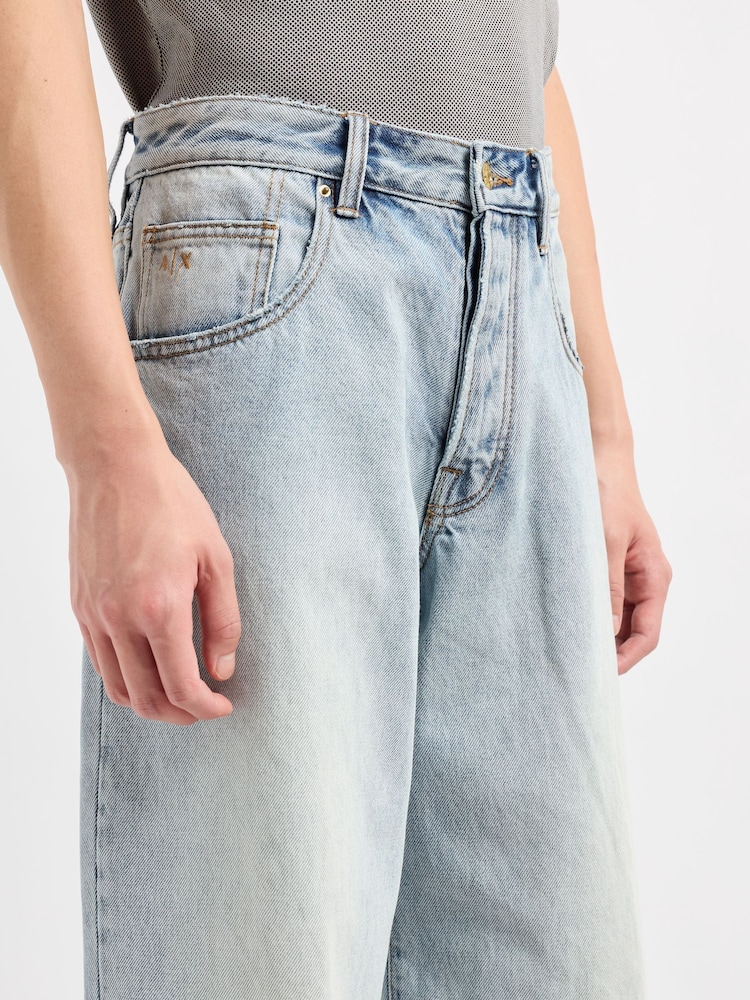 Armani Exchange Relaxed Fit Light Wash Loose Denim 100% Cotton Jeans - Image 6 of 8